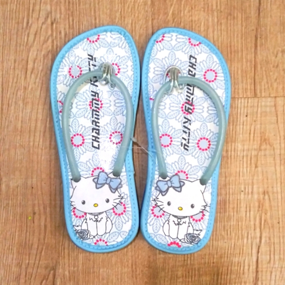 Blue White Pink Kitty Cat Thong Flip Flops